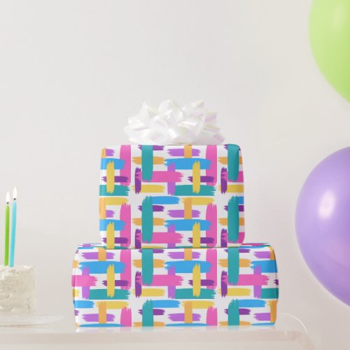 Colorful Brush Strokes party wrapping paper roll