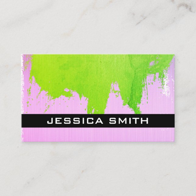 Colorful Brushed (Green Pink) Business Card (Front)