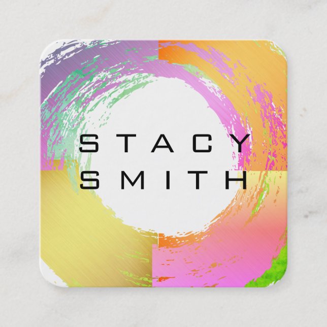 Colorful Brushed Square Business Card (Front)