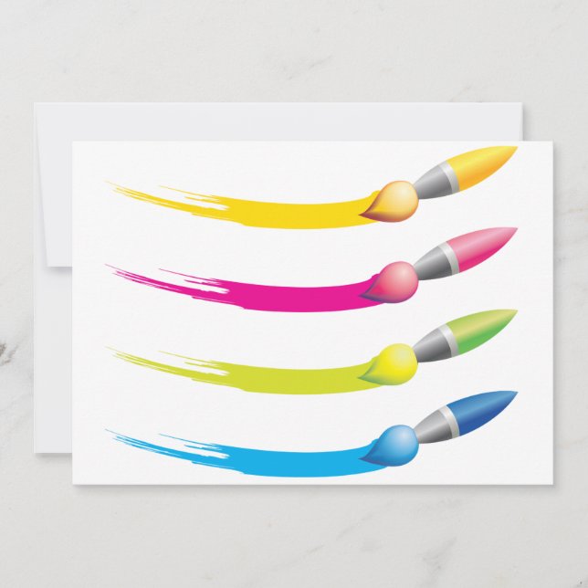 Colorful Brushes Invitations (Front)