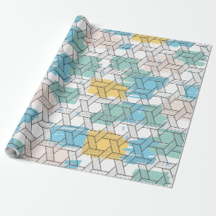 Colorful brushstrokes black geometric pattern over wrapping paper