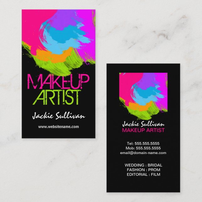 Colorful Brushstrokes Makeup Artist Business Cards (Front/Back)