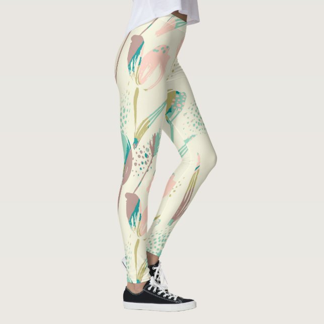 Colorful brushstrokes tulips pattern leggings (Right)