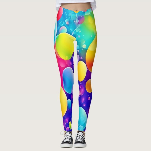 Colorful Bubble Abstract Art Leggings (Front)