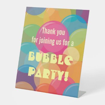 Colorful Bubble Birthday Party Pedestal Sign by youreinvited at Zazzle