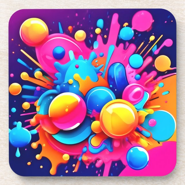 Colorful Bubble Blast Beverage Coaster (Front)