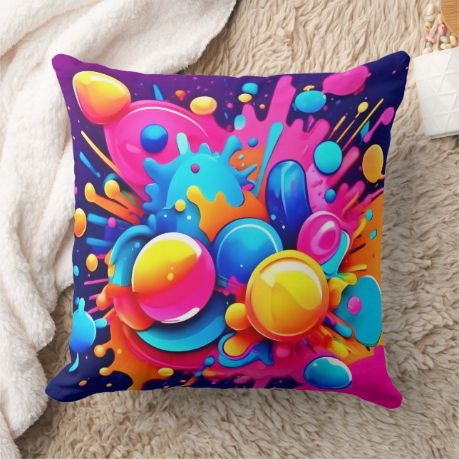 Colorful Bubble Blast Throw Pillow (Blanket)
