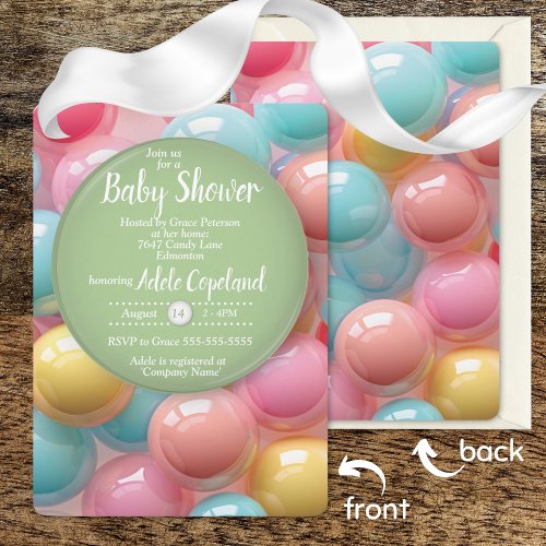 Colorful bubble gum candy calligraphy baby shower invitation