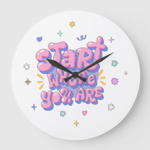 Colorful Bubble Letter Quote Large Clock