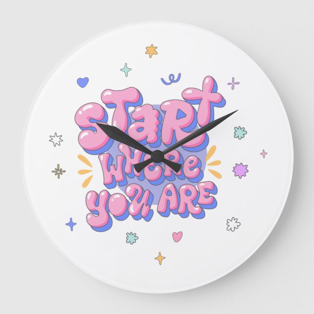 Colorful Bubble Letter Quote Large Clock (Front)