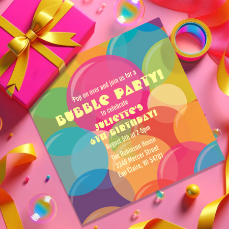 Colorful Bubble Party Birthday Invitation