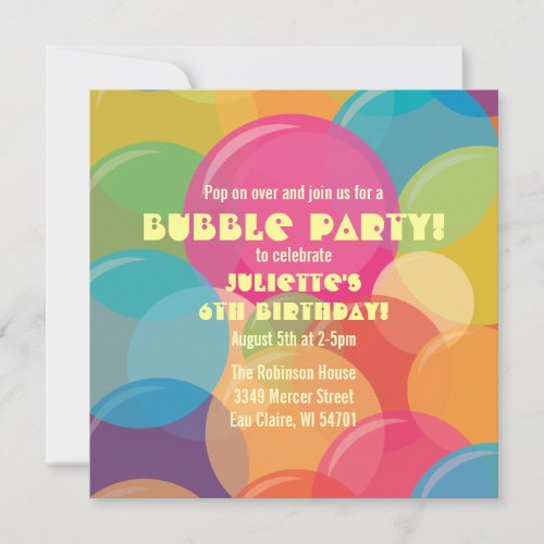 Colorful Bubble Party Birthday Invitation