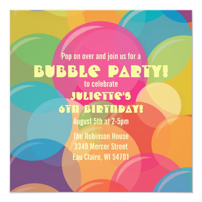 Colorful Bubble Party Birthday Invitation Zazzle