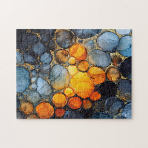 Colorful Bubble Texture with Gold Fluid Art Jigsaw Puzzle