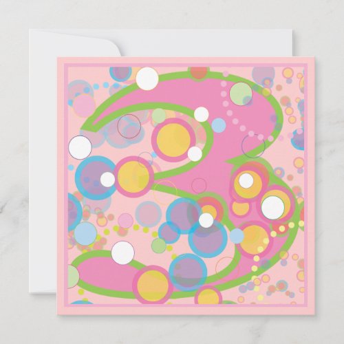 Colorful Bubbles 3rd Birthday Party Invitation