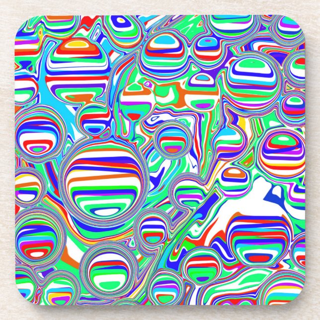 Colorful Bubbles Abstract Digital Art Beverage Coaster (Front)