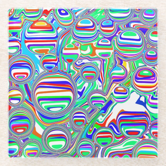 Colorful Bubbles Abstract Digital Art   Glass Coaster (Front)