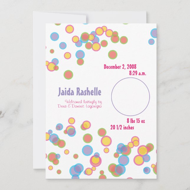 Colorful Bubbles Birth Announcement (Front)
