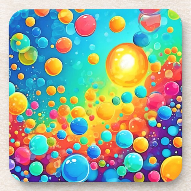 Colorful Bubbles Floating Art Beverage Coaster (Front)