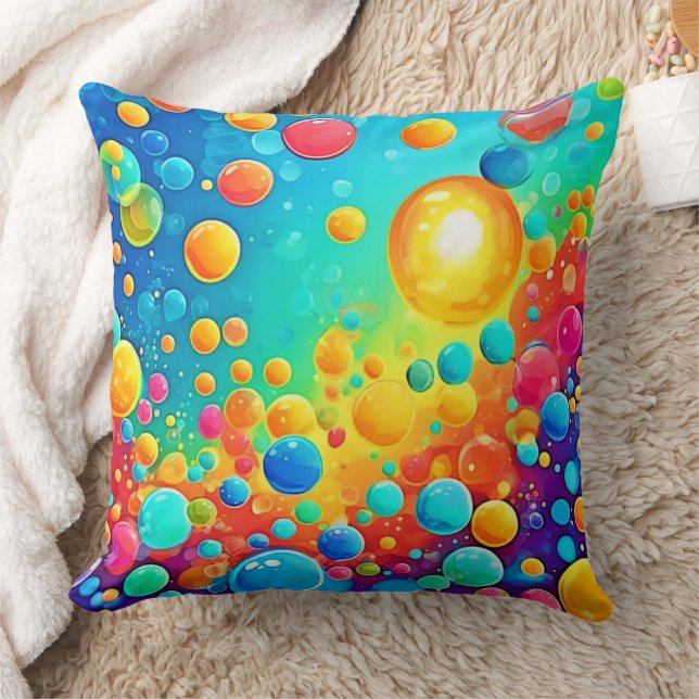 Colorful Bubbles Floating Art Throw Pillow (Blanket)