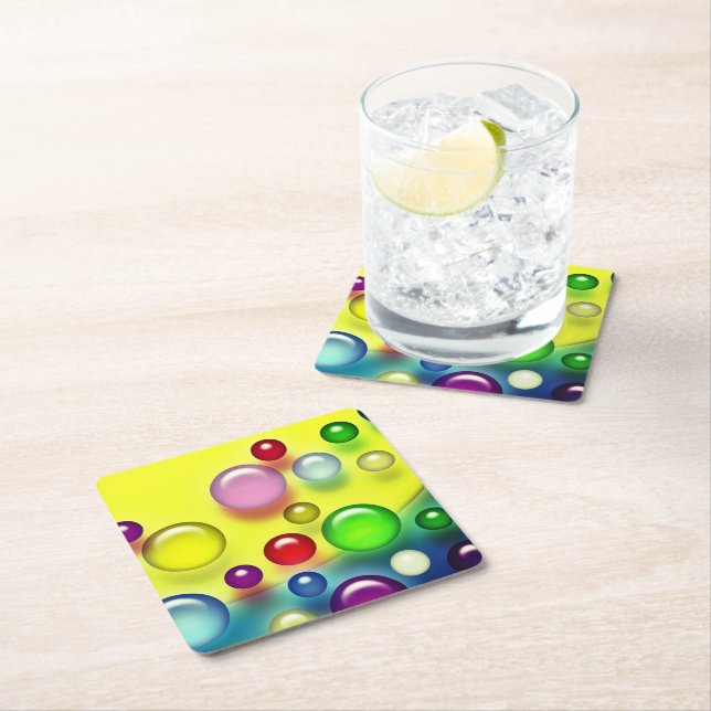 Colorful Bubbles Square Paper Coaster (Insitu)