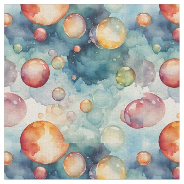 Colorful Bubbles Watercolor Art  Fabric (Close Up)