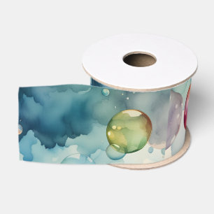 Colorful Bubbles Watercolor Art Grosgrain Ribbon