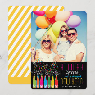 Colorful Bubbly Bottles Cheers Fun New Year Photo Holiday Card