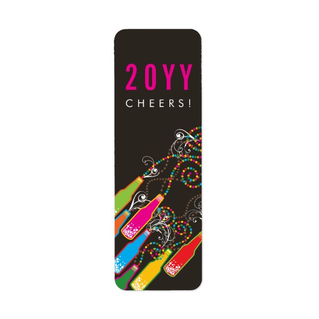 Colorful Bubbly Bottles Modern Cheers Fun New Year Label (Front)