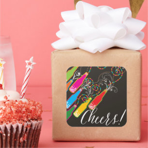 Colorful Bubbly Bottles Modern Cheers Fun New Year Square Sticker