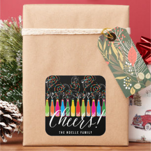 Colorful Bubbly Bottles Modern Cheers Fun New Year Square Sticker