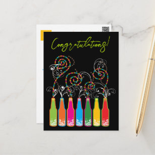 Colorful Bubbly Bottles & Spirals Congratulations Postcard