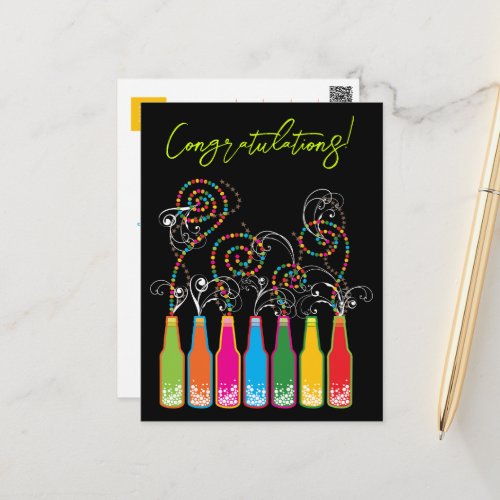 Colorful Bubbly Bottles  Spirals Congratulations Postcard