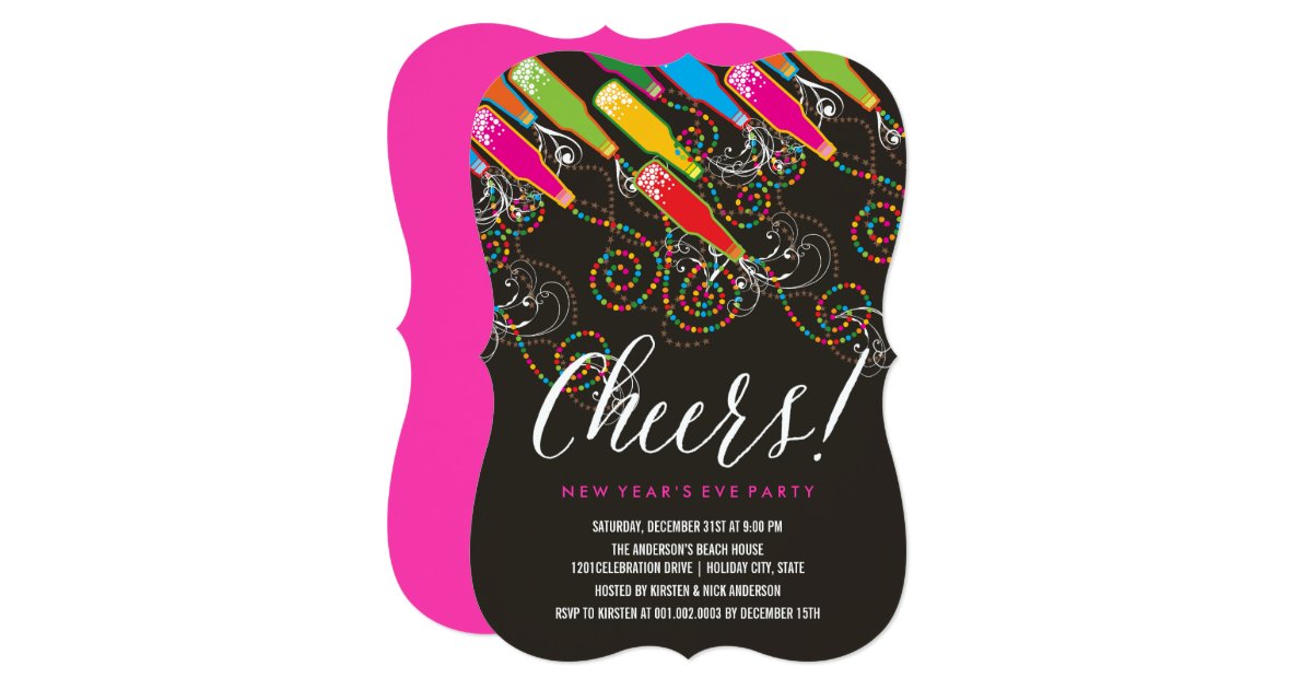Colorful Bubbly Cheers Fun New Year's Eve Party Invitation ...