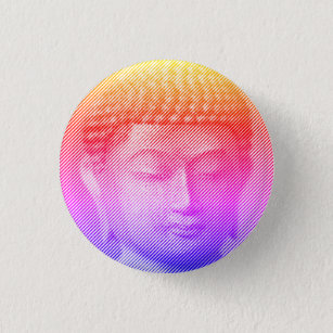Colorful Buddha Face Statue Formed By Lines Button