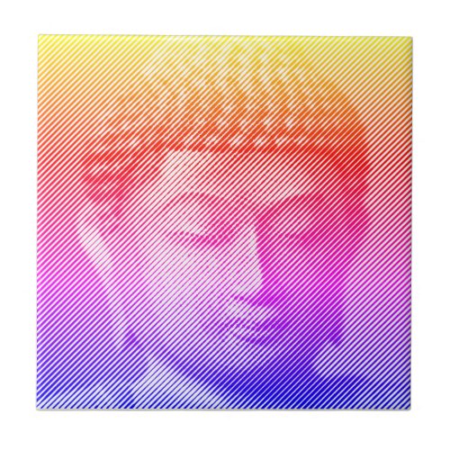 Colorful Buddha Face Statue Formed By Lines Ceramic Tile