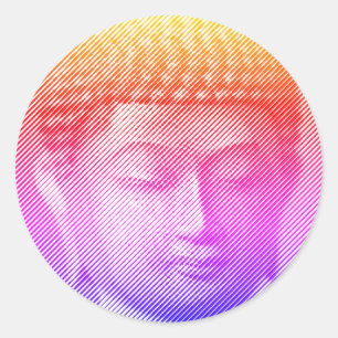 Colorful Buddha Face Statue Formed By Lines Classic Round Sticker