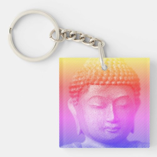 Colorful Buddha Face Statue Formed By Lines Keychain