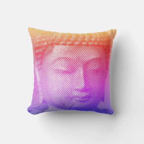 Colorful Buddha Face Statue Formed By Lines Throw Pillow