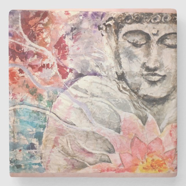 Colorful Buddha Lotus Stone Coaster (Front)