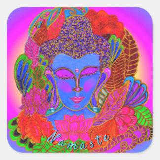 Colorful Buddha Sticker, Namaste,  Lotus, Yoga Square Sticker