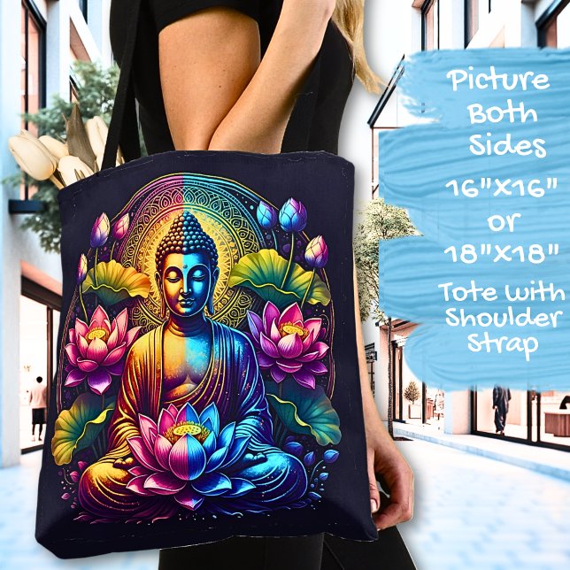  Colorful Buddha with Lotus Flowers  Tote Bag (Creator Uploaded)
