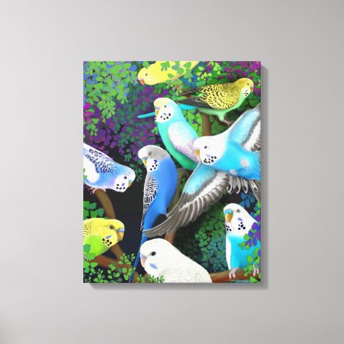 Colorful Budgerigar Parakeets Wrapped Canvas