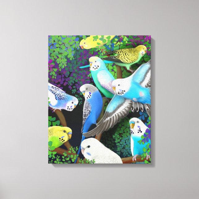 Colorful Budgerigar Parakeets Wrapped Canvas Print (Front)