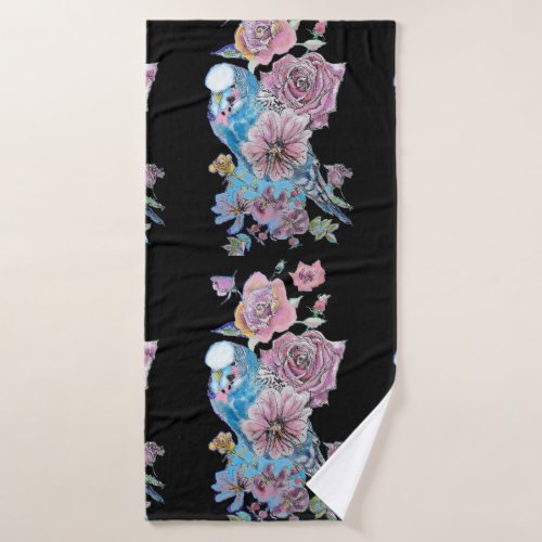 Colorful Budgie Budgerigar Rose Black Towel Set