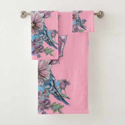 Colorful Budgie Budgerigar Rose Pink Art Towel Set