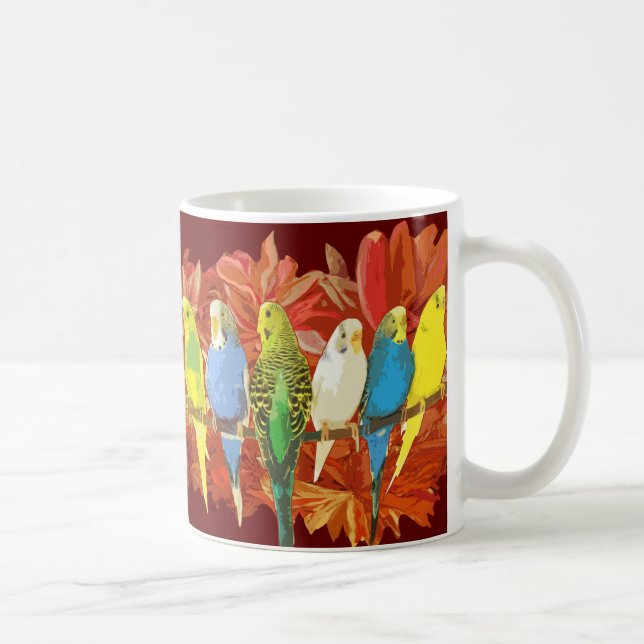 Colorful budgies pattern coffee mug (Right)