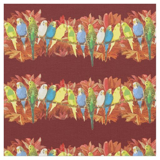 Colorful budgies pattern fabric