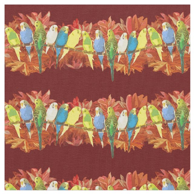 Colorful budgies pattern fabric (Close Up)