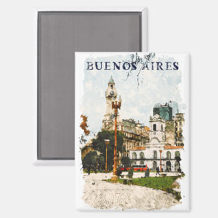 Colorful Buenos Aires Argentina Skyline Magnet